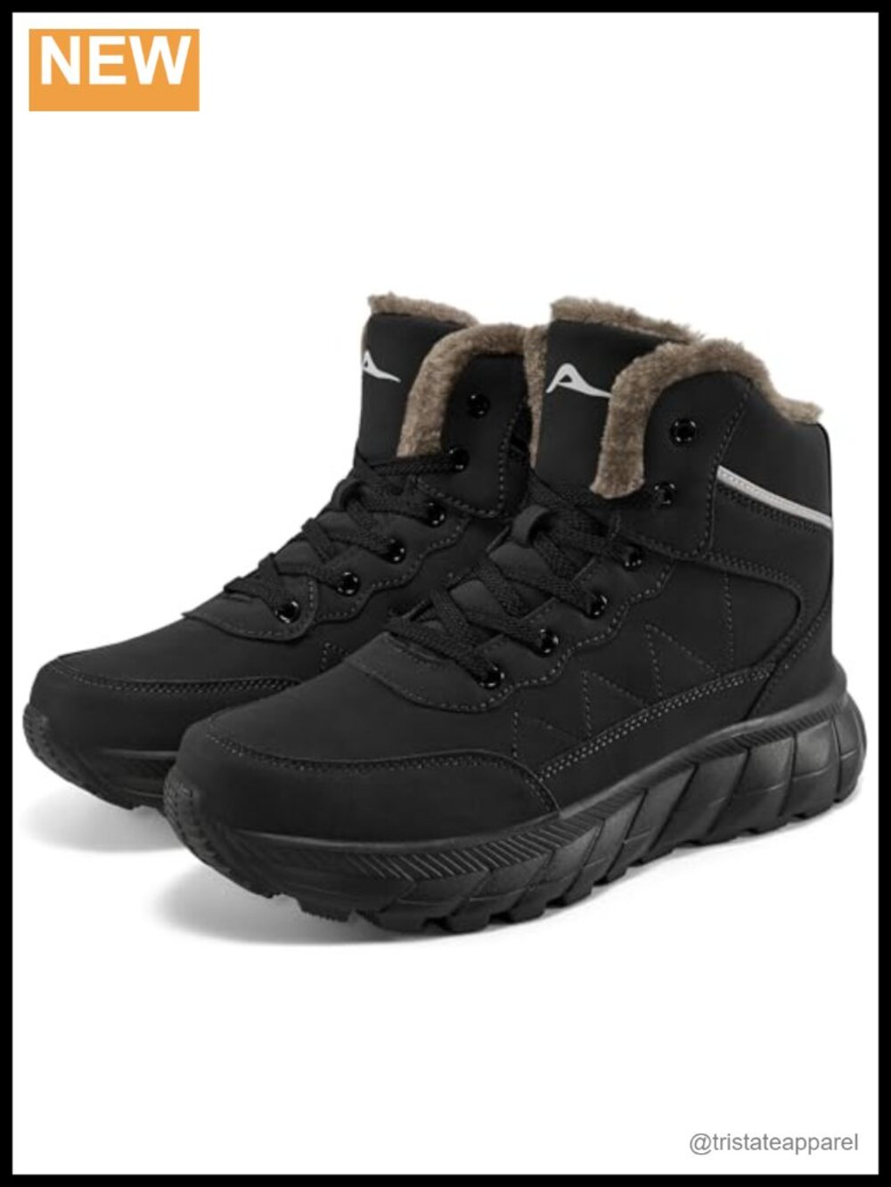 Mens Insulated Faux Fur Lined Faux Leather Snow Boots Non Slip Waterproof
